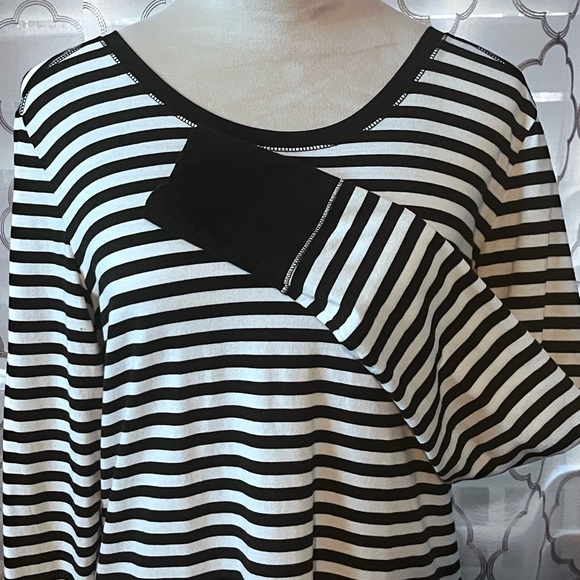 a.n.a Black White Striped Tunic Long Cuffed Sleeves Cotton Blend Size Large - Picture 4 of 10